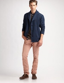 Build up your colored denim palette one hue at a time, starting with this slim-fitting silhouette, destined to be a weekend favorite, treated and distressed to give the look of a well-worn favorite.Five-pocket styleInseam, about 32CottonMachine washMade in Italy Build up your colored denim palette one hue at a time, starting with this slim-fitting silhouette, destined to be a weekend favorite, treated and distressed to give the look of a well-worn favorite.Five-pocket styleInseam, about 32CottonMachine washMade in Italy