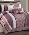 Prettier in purple! A lovely floral motif in an array of purple hues make this Ashely comforter set a sweet addition to any bedroom. Embellished with embroidered and pleated details for layers of dimension, these sets bring to mind an elegant setting.