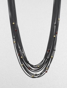 From the Blackened Chain Collection. This beautiful, multi-row design is embellished with faceted garnet, hematite and 18k gold station beads. Garnet, hematite and 18k gold beadsBlacked sterling silverLength, about 16½ to 18½ adjustableToggle closureImported From the Blackened Chain Collection. This beautiful, multi-row design is embellished with faceted garnet, hematite and 18k gold station beads. Garnet, hematite and 18k gold beadsBlacked sterling silverLength, about 16½ to 18½ adjustableToggle closureImported