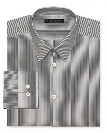 You can't go wrong in this finely tailored dress shirt from Theory, featuring a contemporary fit and classic pinstripes. You can't go wrong in this finely tailored dress shirt from Theory, featuring a contemporary fit and classic pinstripes.