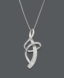 It's all about presentation, and this pendant is the whole package. Necklace features swirling silver loops decorated with sparkling round-cut and channel-set diamond (1/3 ct. t.w.). Crafted in sterling silver. Approximate length: 18 inches. Approximate drop: 1-1/4 inches. It's all about presentation, and this pendant is the whole package. Necklace features swirling silver loops decorated with sparkling round-cut and channel-set diamond (1/3 ct. t.w.). Crafted in sterling silver. Approximate length: 18 inches. Approximate drop: 1-1/4 inches.