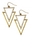 Geometric glam. A double triangle silhouette sparkles with glittering glass accents on RACHEL Rachel Roy's dramatic drop earrings. Crafted in gold tone mixed metal, they're sure to stand out stylishly whenever you wear them! Approximate drop: 2 inches.