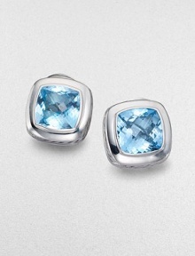 From the Albion Collection. Radiantly faceted blue topaz glows within a smooth setting of sterling silver with rich rope-textured detailing. Blue topaz Sterling silver About ½ square Post-and-hinge back Made in USA From the Albion Collection. Radiantly faceted blue topaz glows within a smooth setting of sterling silver with rich rope-textured detailing. Blue topaz Sterling silver About ½ square Post-and-hinge back Made in USA