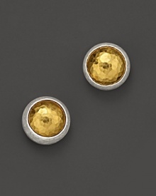 An undeniably warm look for the season, Gurhan's round amulet earrings are crafted from 24 Kt. hammered yellow gold and pure silver.