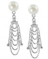 A lace look lends a stylish touch to these drop earrings. Crafted from sterling silver with a rhodium finish, the pair evokes elegance with cultured freshwater pearls (8-8-1/2 mm). Approximate drop length: 1-1/2 inches. Approximate drop width: 3/8 inch.