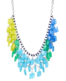 Chill out in ultra-chic colors. Haskell combines a trendy box link chain with square-shaped acrylic beads in turquoise, green, blue, and lime for statement-making style. Crafted in silver tone mixed metal. Approximate length: 18 inches + 3-inch extender. Approximate drop: 2-1/2 inches.