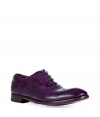 Bring luxe, quirky-cool style to your look with these bold eggplant-hued shoes - Lace-up, slightly pointed toe, perforated detailing - Style with trousers or jeans, a button down, and a blazer