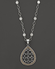 John Hardy's Dot pendant necklace lends a modern look with a teardrop shaped, geometric design in 18K yellow gold and sterling silver.