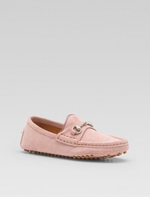 Sumptuous suede driving shoe with distinct horsebit detail.Suede upper Slip-on Hypoallergenic palladium finish hardware Pebble rubber sole Made in Italy Additional InformationKid's Shoe Size Guide (European Equivalent) Sumptuous suede driving shoe with distinct horsebit detail.Suede upper Slip-on Hypoallergenic palladium finish hardware Pebble rubber sole Made in Italy Additional InformationKid's Shoe Size Guide (European Equivalent)