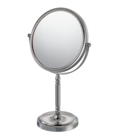 Up close and personal has never looked so good! Featuring brushed metal with traditional details, along with 10x magnifying power, this recessed base vanity mirror is a must for your bath or boudoir. Up close and personal has never looked so good! Featuring brushed metal with traditional details, along with 10x magnifying power, this recessed base vanity mirror is a must for your bath or boudoir.
