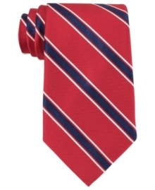 The perfect prep. Knot up in this sophisticated striped tie from Tommy Hilfiger. The perfect prep. Knot up in this sophisticated striped tie from Tommy Hilfiger.