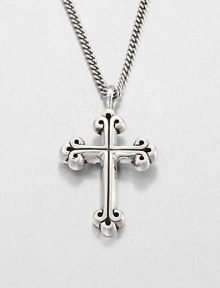 A traditional cross pendant rendered in fine sterling silver with a curb link chain necklace exudes timeless appeal.Sterling silverLength about 24Lobster claspMade in USA A traditional cross pendant rendered in fine sterling silver with a curb link chain necklace exudes timeless appeal.Sterling silverLength about 24Lobster claspMade in USA