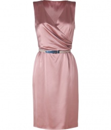A draped silhouette and a rose-tinged hue add stylish depth to this silk party-ready frock from Ralph Lauren - V-neck with draped faux wrap front, sleeveless, belted waist, pleated at waist, back slit, concealed side zip closure - Tailored fit - Wear with a slim trench and platform pumps A draped silhouette and a rose-tinged hue add stylish depth to this silk party-ready frock from Ralph Lauren - V-neck with draped faux wrap front, sleeveless, belted waist, pleated at waist, back slit, concealed side zip closure - Tailored fit - Wear with a slim trench and platform pumps