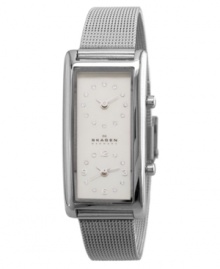 For the modern jetsetter, this sophisticated Skagen Denmark watch offers two time zone reads with an elegant design. Silvertone stainless steel mesh bracelet. Rectangular stainless steel case. Rectangular white dial with dual clocks, Swarovski crystal accents and logo. Quartz movement. Water resistant to 30 meters. Limited lifetime warranty. For the modern jetsetter, this sophisticated Skagen Denmark watch offers two time zone reads with an elegant design. Silvertone stainless steel mesh bracelet. Rectangular stainless steel case. Rectangular white dial with dual clocks, Swarovski crystal accents and logo. Quartz movement. Water resistant to 30 meters. Limited lifetime warranty.