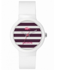 80's retro comes back with the vibrant colors and preppy stripes of this unisex Goa watch by Lacoste.