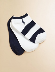 One bold, fresh rugby stripe, two simple solid shades, in a sweet and low no-show silhouette of a soft, stretchy blend.Ribbed cuffEmbroidered polo player logo66% cotton/31% nylon/2% spandex/1% rubberMachine washImported One bold, fresh rugby stripe, two simple solid shades, in a sweet and low no-show silhouette of a soft, stretchy blend.Ribbed cuffEmbroidered polo player logo66% cotton/31% nylon/2% spandex/1% rubberMachine washImported
