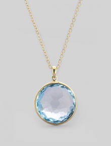 From the Lollipop Collection. A beautiful faceted blue topaz, set in 18k yellow gold, dangles from a delicate 18k gold chain. Blue topaz 18k yellow gold Chain adjusts from about 16 to 18 Pendant diameter, about ¾ Spring ring clasp Imported From the Lollipop Collection. A beautiful faceted blue topaz, set in 18k yellow gold, dangles from a delicate 18k gold chain. Blue topaz 18k yellow gold Chain adjusts from about 16 to 18 Pendant diameter, about ¾ Spring ring clasp Imported