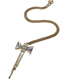 With an edgy take on Art Deco, this lariat necklace from Marc by Marc Jacobs injects instant style to any ensemble - Crystal detailed charm with brass chain and fringe detail - Wear with a V-neck cocktail dress or an silk blouse and cropped pants