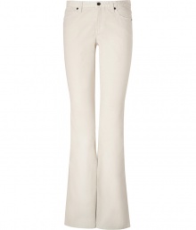 Stylish ivory flared corduroy pants from Theory -Clean and crisp, these flattering corduroys have a classic look and a modern fit - Classic five-pocket styling, flared silhouette, slim cut - Style with a billowy blouse, military-inspired blazer, and wooded platform heels