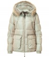 Stay warm in style with this down parka from Parajumpers - Fur trimmed hood with clasp closure, concealed front zip closure, long sleeves with logo at shoulder, zippered and patch pockets, quilted, water resistant lining, classic fit - Style with skinny jeans, a cashmere sweater, and shearling boots