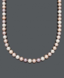 Pair your ensemble with pristine pearls. Belle de Mer's cultured freshwater pearls (8-1/2-9-1/2 mm) come in a variety of pastel colors all in a delicate row. Set in 14k gold. Approximate length: 18 inches. Pair your ensemble with pristine pearls. Belle de Mer's cultured freshwater pearls (8-1/2-9-1/2 mm) come in a variety of pastel colors all in a delicate row. Set in 14k gold. Approximate length: 18 inches.