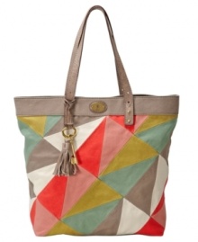 It's not hard to fall for this boho beautiful design from Fossil. Geometric shapes and aged goldtone hardware accent this tote-able silhouette for an ultra cool everyday style. It's not hard to fall for this boho beautiful design from Fossil. Geometric shapes and aged goldtone hardware accent this tote-able silhouette for an ultra cool everyday style.