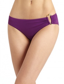 THE LOOKGoldtone ring accent at hip with gather detailsElastic waist and leg openingsTHE MATERIAL92% nylon/8% spandexFully linedCARE & ORIGINHand washImporterPlease note: Bikini top sold separately. THE LOOKGoldtone ring accent at hip with gather detailsElastic waist and leg openingsTHE MATERIAL92% nylon/8% spandexFully linedCARE & ORIGINHand washImporterPlease note: Bikini top sold separately.