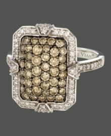 Shapely style. This unique, rectangular ring by Le Vian features round-cut chocolate diamonds (1-1/10 ct. t.w.) surrounded by neat rows of round-cut white diamonds (1/3 ct. t.w.). Crafted in 14k white gold. Size 7. Shapely style. This unique, rectangular ring by Le Vian features round-cut chocolate diamonds (1-1/10 ct. t.w.) surrounded by neat rows of round-cut white diamonds (1/3 ct. t.w.). Crafted in 14k white gold. Size 7.