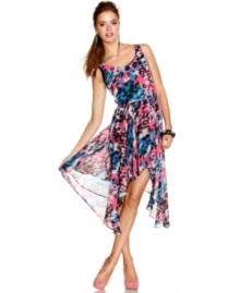 Set yourself up as fashion's chic color guard in this vibrant asymmetrical dress from Material Girl! Set yourself up as fashion's chic color guard in this vibrant asymmetrical dress from Material Girl!