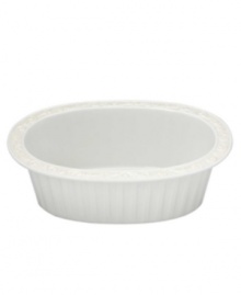 This pristine white serveware features gently scalloped rims and raised patterns of cascading vines. Perfect for casual dining or formal entertaining, this charming oval baker is sure to enhance mealtime at your home. Can go from freezer to oven! From Lenox's dinnerware and dishes collection. Qualifies for Rebate This pristine white serveware features gently scalloped rims and raised patterns of cascading vines. Perfect for casual dining or formal entertaining, this charming oval baker is sure to enhance mealtime at your home. Can go from freezer to oven! From Lenox's dinnerware and dishes collection. Qualifies for Rebate