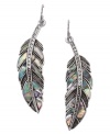 Bold, breezy and totally chic! Fossil's feather earrings combine a beautiful abalone shell inlay with sparkling crystal pave. Set in silver tone mixed metal. Approximate drop: 2 inches.