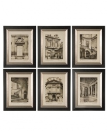 Find a home in France. Offering all the grace and romance of Paris, these monotone prints bring esteemed European architecture and design to your living room or master suite. Featuring black frames edged in a champagne hue.