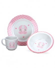 Babies and parents will be tickled pink by Reed & Barton's Gingham Bunny dinnerware set. Lightweight melamine holds strong in slippery hands as your child learns how to feed and help herself.