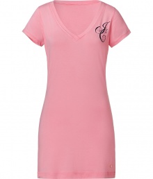 Stylish short sleeve sleep shirt in super-soft pink cotton modal stretch - Flattering v-neck reveals a hint of d?colletage - Slim cut, hits mid thigh - JC graphic detail at chest - Gold heart embellishment at hem - A nighttime go-to that is as comfortable as it is cool Stylish short sleeve sleep shirt in super-soft pink cotton modal stretch - Flattering v-neck reveals a hint of d?colletage - Slim cut, hits mid thigh - JC graphic detail at chest - Gold heart embellishment at hem - A nighttime go-to that is as comfortable as it is cool
