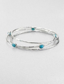 From the Rock Candy® Collection. A trio of hammered, sterling silver bangles accented with colorful, faceted turquoise. Sterling silverTurquoiseDiameter, about 2.5Slip-on styleImported 