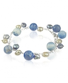 Cool, calm and collected. This serene bracelet features dyed-blue agate (31-1/2 ct. t.w.) and cultured freshwater pearls (6-7 mm). Set in sterling silver. Approximate length: 7-1/2 inches. Cool, calm and collected. This serene bracelet features dyed-blue agate (31-1/2 ct. t.w.) and cultured freshwater pearls (6-7 mm). Set in sterling silver. Approximate length: 7-1/2 inches.