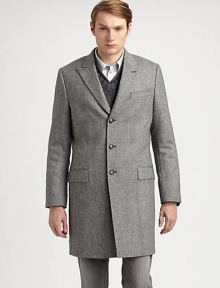 Tailored in virgin wool, this tweed overcoat is the ultimate winter wardrobe option for the dapper, gentleman of style.Button-frontChest welt, hip flap pocketsAbout 37 from shoulder to hemVirgin woolDry cleanMade in Italy Tailored in virgin wool, this tweed overcoat is the ultimate winter wardrobe option for the dapper, gentleman of style.Button-frontChest welt, hip flap pocketsAbout 37 from shoulder to hemVirgin woolDry cleanMade in Italy