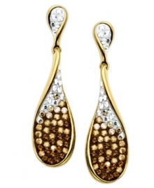 Add an ombre effect. Kaleidoscope's trendy teardrop earrings combine a gradation of round-cut brown to clear crystals with Swarovski Elements. Set in 18k gold over sterling silver. Approximate drop: 1-1/2 inches. Add an ombre effect. Kaleidoscope's trendy teardrop earrings combine a gradation of round-cut brown to clear crystals with Swarovski Elements. Set in 18k gold over sterling silver. Approximate drop: 1-1/2 inches.
