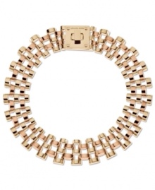 A work of art. This Michael Kors necklace will become the centerpiece of your look with rosy accents and a linked design. Crafted in gold tone and rose-gold tone brass. Approximate length: 17 inches.