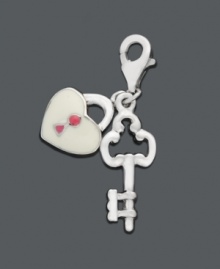 The key to happiness is through the heart. These delicate charms will add the finishing touch to any necklace or bracelet. Crafted in sterling silver with cubic zirconia accents, charm features a key with a pink and white heart-shaped lock. Lobster claw clasp. Approximate drop: 1-1/5 inches. The key to happiness is through the heart. These delicate charms will add the finishing touch to any necklace or bracelet. Crafted in sterling silver with cubic zirconia accents, charm features a key with a pink and white heart-shaped lock. Lobster claw clasp. Approximate drop: 1-1/5 inches.