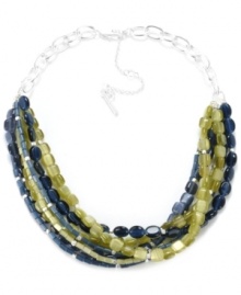 A perfectly serene style. Kenneth Cole New York's chic torsade necklace features multiple strands of cat's eye in tranquil blue and green hues. Strung from a silver tone mixed metal chain. Approximate length: 17 inches + 3-inch extender. A perfectly serene style. Kenneth Cole New York's chic torsade necklace features multiple strands of cat's eye in tranquil blue and green hues. Strung from a silver tone mixed metal chain. Approximate length: 17 inches + 3-inch extender.