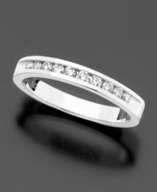 Express your sentiments perfectly with a touch of sparkle. This 14k white gold band makes the perfect setting for certified round-cut diamonds (1/4 ct. t.w.). Express your sentiments perfectly with a touch of sparkle. This 14k white gold band makes the perfect setting for certified round-cut diamonds (1/4 ct. t.w.).