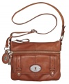 Get up and go with this organized leather crossbody by Fossil featuring silvertone lock and key accents. With plenty of pockets both inside and out, everything will be in its place and ready to go when your next adventure comes calling.