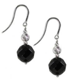 Look elegant in onyx. This pair of sterling silver drop earrings, with onyx (10 mm) and rhodium-plated sparkle beads with a Duralast finish, makes an attractive choice for any formal affair. Approximate drop: 1-1/4 inch. Look elegant in onyx. This pair of sterling silver drop earrings, with onyx (10 mm) and rhodium-plated sparkle beads with a Duralast finish, makes an attractive choice for any formal affair. Approximate drop: 1-1/4 inch.
