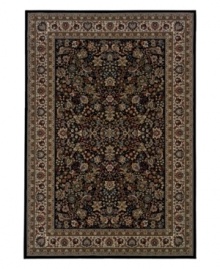 Old world styling couples with trendy new colors to create a rich Persian design, rich in detail against a contrasting black ground. Crafted my top with the soft hand and a million plus points Ariana offers a fine design with incredible value, much like a handmade collector's rug. Meticulously woven of 100% stain-resistant polypropylene for long wearing quality. Old world styling couples with trendy new colors to create a rich Persian design, rich in detail against a contrasting black ground. Crafted my top with the soft hand and a million plus points Ariana offers a fine design with incredible value, much like a handmade collector's rug. Meticulously woven of 100% stain-resistant polypropylene for long wearing quality.