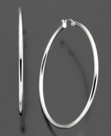 Glamourous sterling silver hoops are exactly what you need to add the finishing touch to your everyday look. These earrings measure approximately 1-3/4 inches in diameter. Glamourous sterling silver hoops are exactly what you need to add the finishing touch to your everyday look. These earrings measure approximately 1-3/4 inches in diameter.