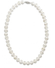 Unrivaled elegance. This rhodium-plated sterling silver necklace features a winning combination of cultured freshwater pearls (10-11 mm) and sparkling Austrian crystals (2 mm) in a unique halo design. Clasp is crafted in a filigree pattern. Approximate length: 18 inches. Unrivaled elegance. This rhodium-plated sterling silver necklace features a winning combination of cultured freshwater pearls (10-11 mm) and sparkling Austrian crystals (2 mm) in a unique halo design. Clasp is crafted in a filigree pattern. Approximate length: 18 inches.