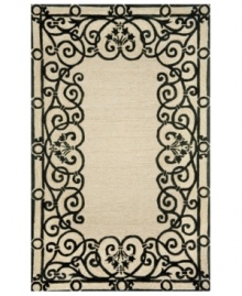 Romance is in the air! Delicate black scrollwork inspires the chic, romantic Wrought Iron rug from Liora Manne's indoor/outdoor Spello collection. UV stabilized to minimize fading, the fashion-forward, durable rug is sure to please. Hose off for easy cleaning.