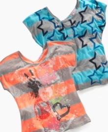 Take a stylish tee and add a sparkle graphic to give her the cutest look for back to school. Take a stylish tee and add a sparkle graphic to give her the cutest look for back to school.