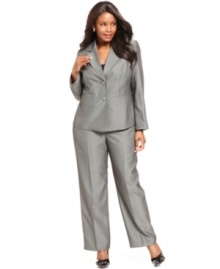 Chic birdseye tweed and a tailored, crisp silhouette are the stepping stones to success. Your new favorite plus size suit in the making, from Le Suit. Chic birdseye tweed and a tailored, crisp silhouette are the stepping stones to success. Your new favorite plus size suit in the making, from Le Suit.
